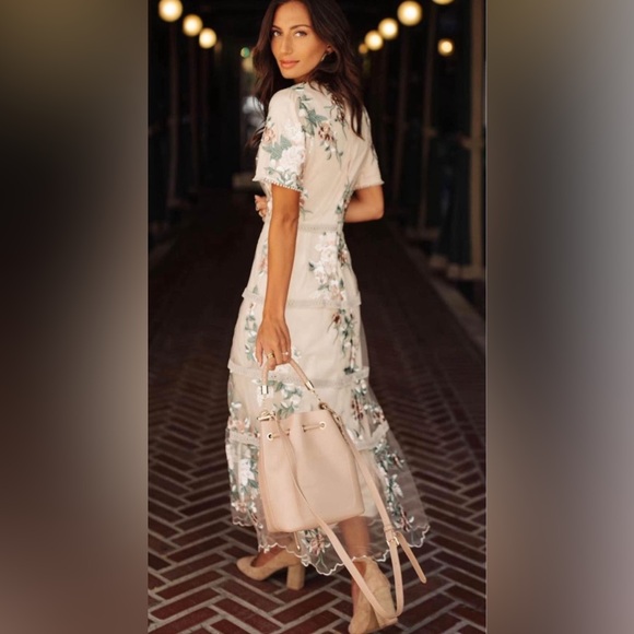 Bohme Beige Floral Midi Dress Sz S EUC! - Picture 3 of 5